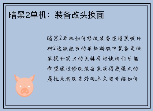 暗黑2单机:装备改头换面